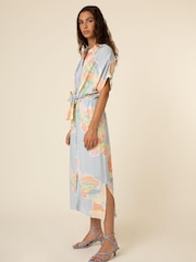 Frnch Blue Printed Button Down Belted Midi Dress - Image 3 of 5