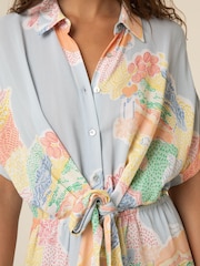 Frnch Blue Printed Button Down Belted Midi Dress - Image 4 of 5