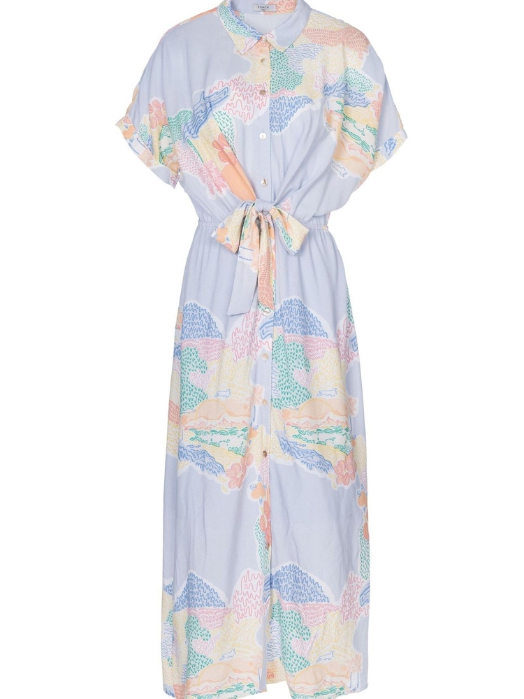 Frnch Blue Printed Button Down Belted Midi Dress - Image 5 of 5