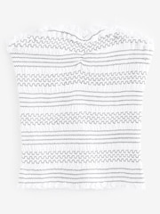 White With Black Embroidery Shirred Bandeau Tube Top - Image 5 of 5