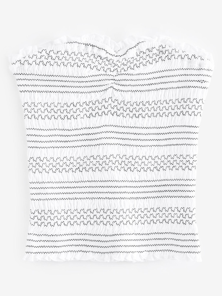 White With Black Embroidery Shirred Bandeau Tube Top - Image 5 of 5