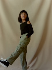 Khaki Green Wide Leg Cargo Trousers (3-16yrs) - Image 3 of 6