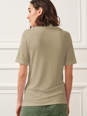 Sage Green Ribbed Polo Neck Short Sleeve T-Shirt - Image 3 of 6