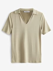 Sage Green Ribbed Polo Neck Short Sleeve T-Shirt - Image 4 of 6