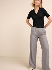 Black Ribbed Polo Neck Short Sleeve T-Shirt - Image 2 of 6