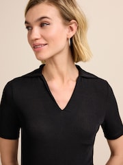 Black Ribbed Polo Neck Short Sleeve T-Shirt - Image 4 of 6