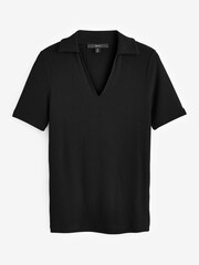 Black Ribbed Polo Neck Short Sleeve T-Shirt - Image 5 of 6