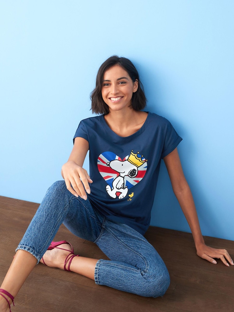 Navy Blue Coronation Snoopy License Short Sleeve T-Shirt - Image 2 of 5