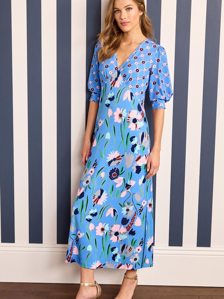 Celia Birtwell Queen of Night Calvacade Short Sleeve V -Neck Midi Day Dress - Image 1 of 1