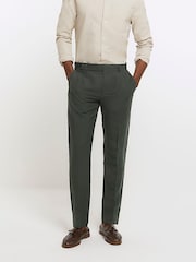River Island Green Slim Fit Linen Suit: Trousers - Image 1 of 7