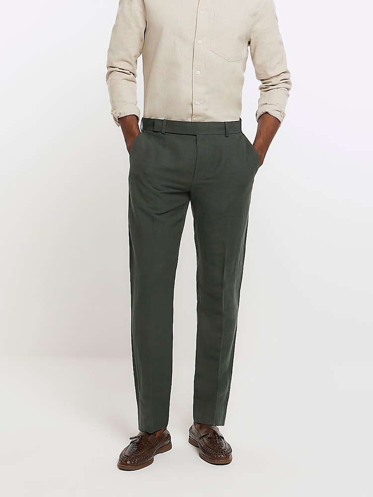 River Island Green Slim Fit Linen Suit: Trousers - Image 1 of 7