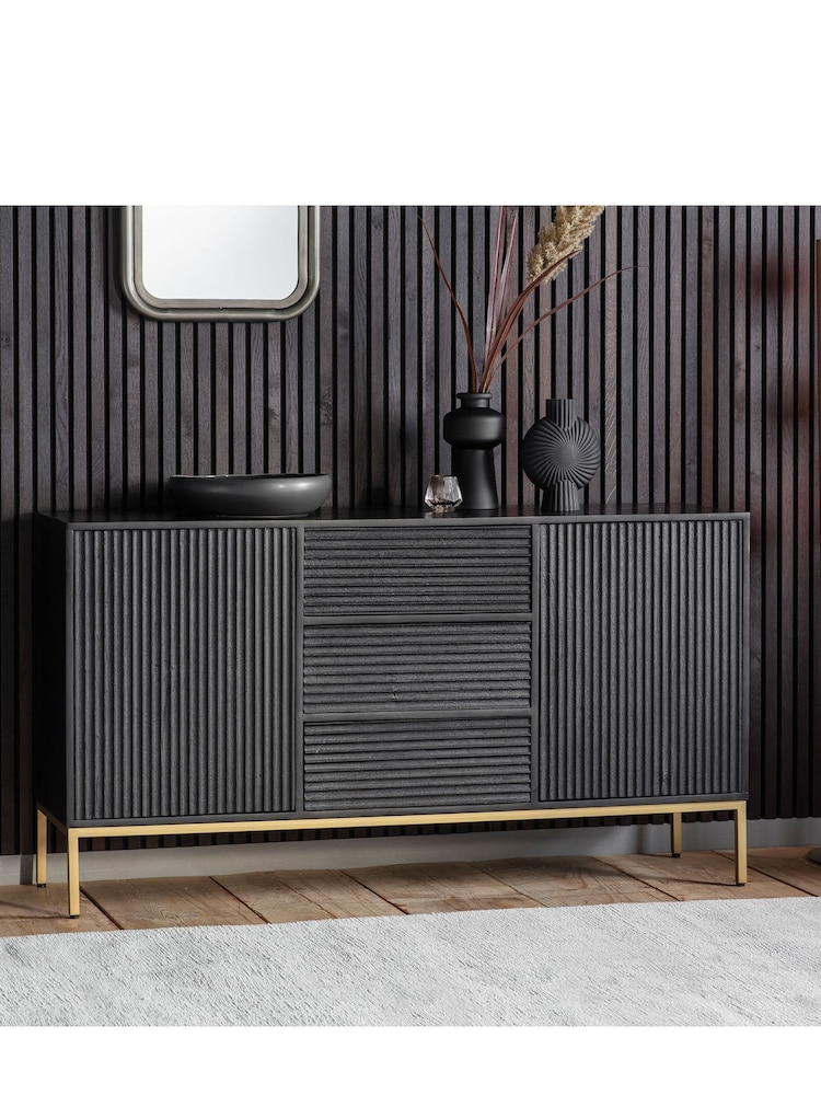 Gallery Home Black Archer 2 Door 3 Drawer Sideboard - Image 1 of 2