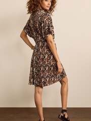 Brown Leopard Print Jersey Short Sleeve Mini Shirt Dress - Image 3 of 5
