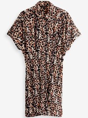 Brown Leopard Print Jersey Short Sleeve Mini Shirt Dress - Image 5 of 5