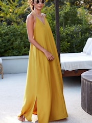 Ochre Yellow Cami Strappy Maxi Summer Dress - Image 2 of 5