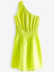 Vert citron - Robe courte d’été en coton une épaule - Image 4 of 4