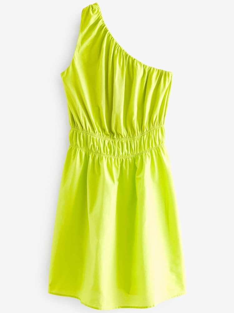 Vert citron - Robe courte d’été en coton une épaule - Image 4 of 4