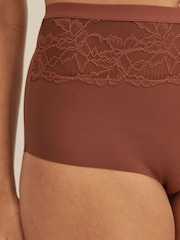 Chocolate Brown High Waist Lace Tummy Control Light Shaping Knickers 2 Pack - Image 4 of 6