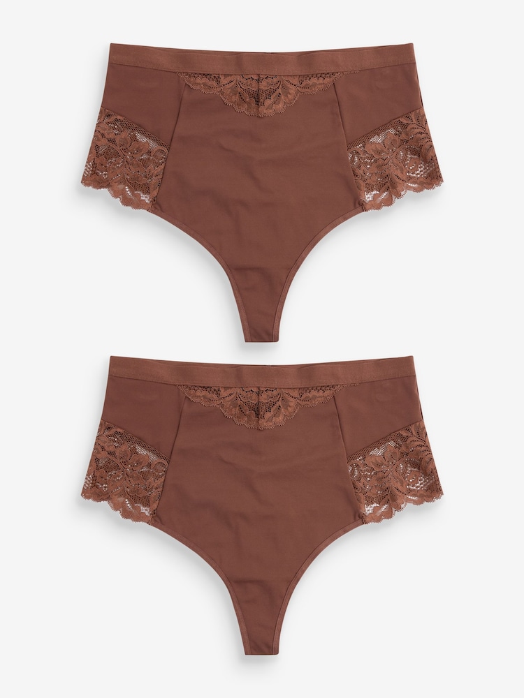 Schokolade, Nude - Figurformende Tangas mit hoher Taille im 2er-Pack - Bild 1 von 3