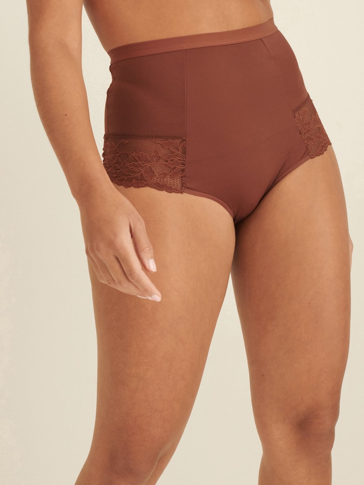 Chocolate Nude Print Tummy Control Shaping Lace Back Brazilian Knickers 2 Pack - Image 2 of 5