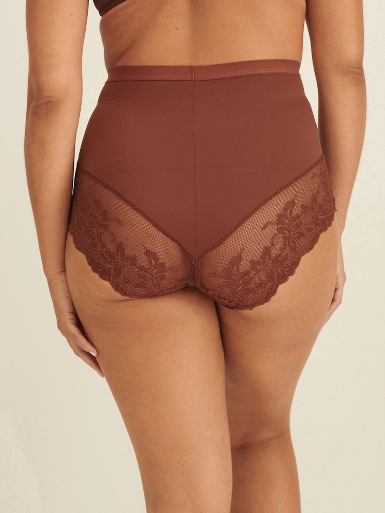 Chocolate Nude Print Tummy Control Shaping Lace Back Brazilian Knickers 2 Pack - Image 3 of 5