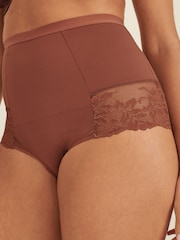 Chocolate Nude Print Tummy Control Shaping Lace Back Brazilian Knickers 2 Pack - Image 4 of 5