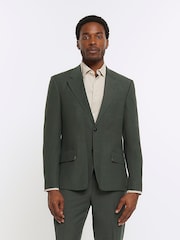 Льняной однобортный пиджак узкого кроя River Island - Изображение 1 из 5