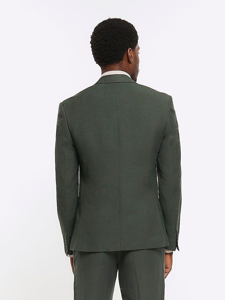 River Island Green Linen Single Breasted Slim Fit Suit Jacket - Image 2 of 5 River Island Green Linen Single Breasted Slim Fit Suit Jacket - Image 2 of 5