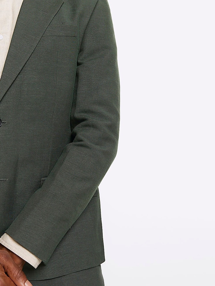 River Island Green Linen Single Breasted Slim Fit Suit Jacket - Image 5 of 5 River Island Green Linen Single Breasted Slim Fit Suit Jacket - Image 5 of 5