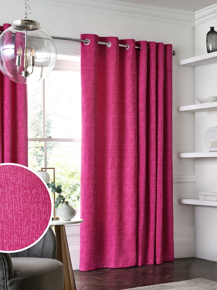 Fuchsia Pink Next Heavyweight Chenille Eyelet Lined Curtains - Image 1 of 1