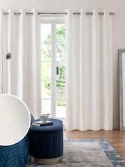 White Matte Velvet Lined Eyelet Curtains - Image 1 of 5