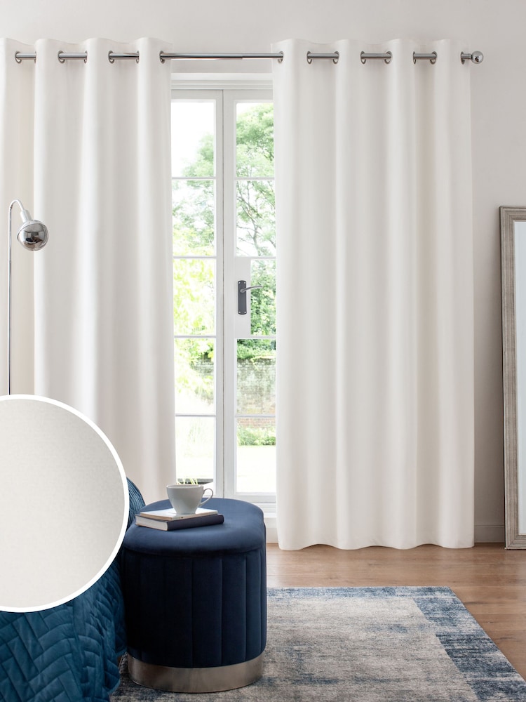 White Matte Velvet Lined Eyelet Curtains - Image 1 of 5