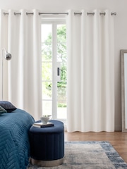 White Matte Velvet Lined Eyelet Curtains - Image 5 of 5
