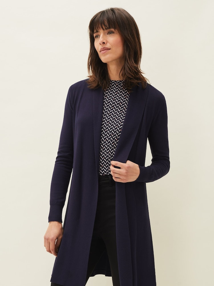 Phase Eight Blue Lili Longline Cardigan - Image 1 of 6 Phase Eight Blue Lili Longline Cardigan - Image 1 of 6