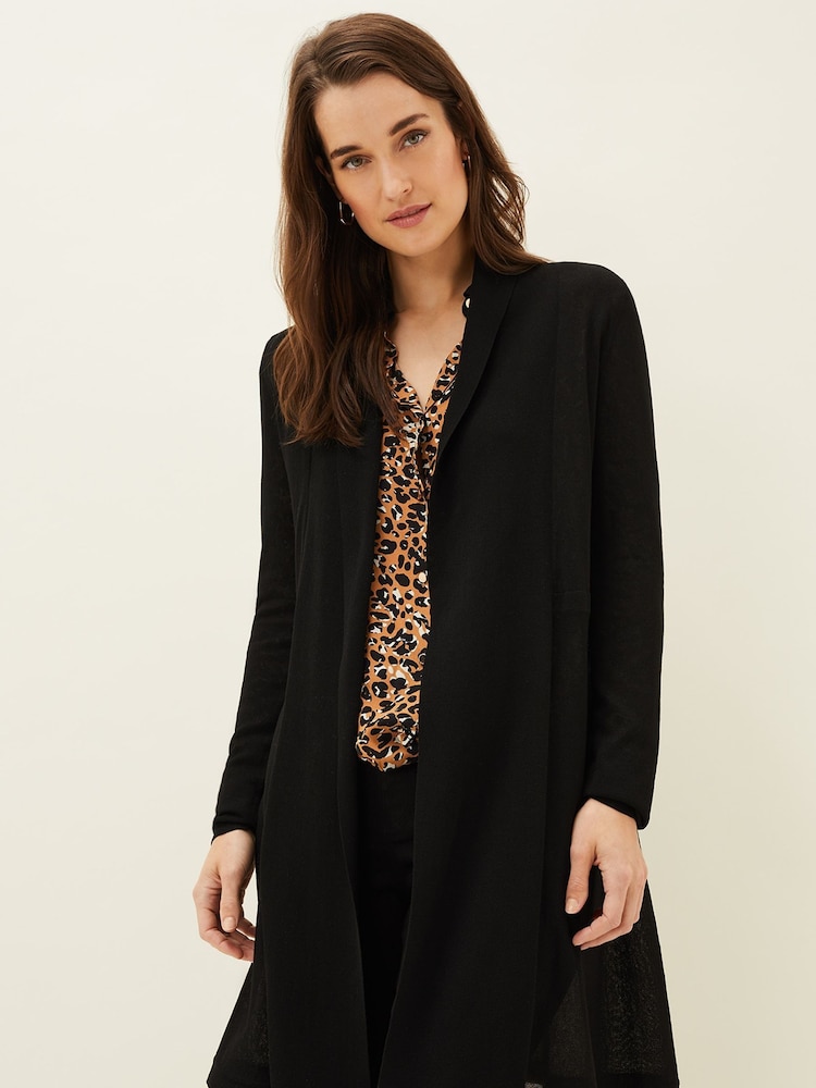 Phase Eight Black Sheer Lili Longline Cardigan - Image 1 of 6 Phase Eight Black Sheer Lili Longline Cardigan - Image 1 of 6