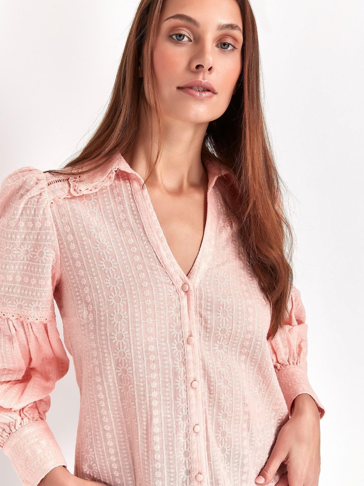 Sonder Studio Pink Embroidered Cotton Shirt - Image 2 of 3