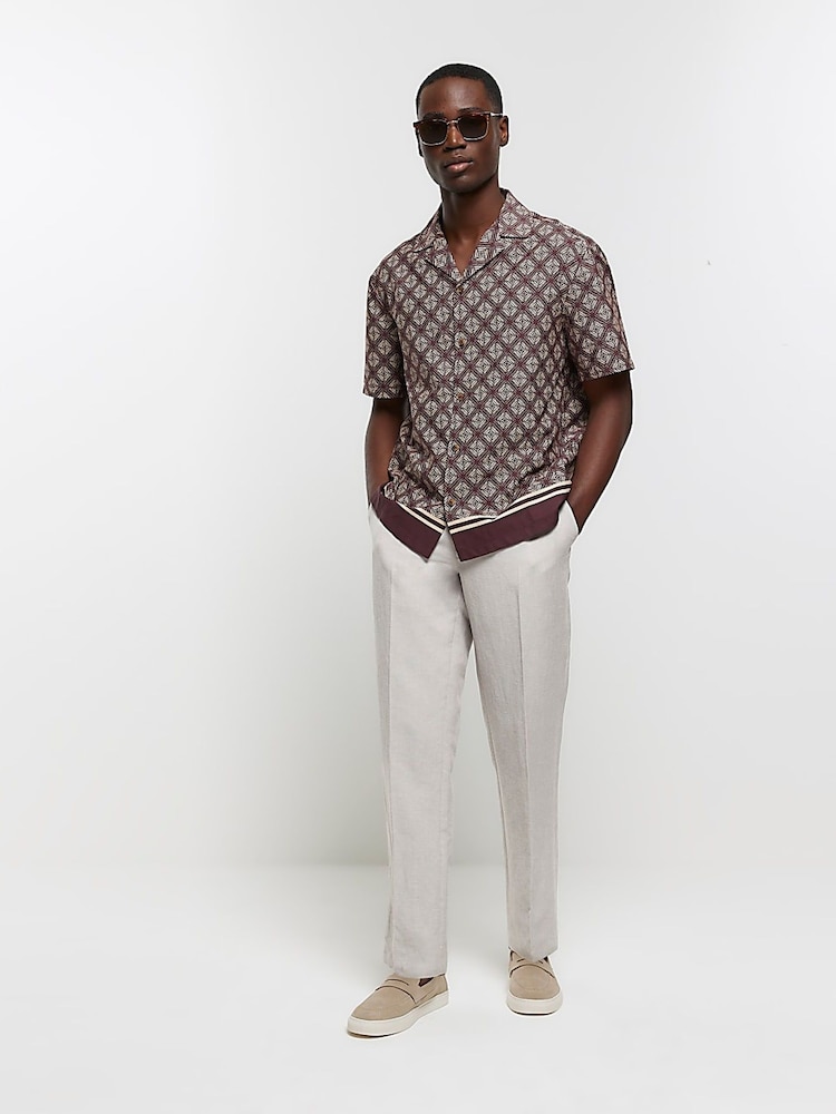 River Island Linen Slim Fit Suit Trousers - Imagem 1 de 7