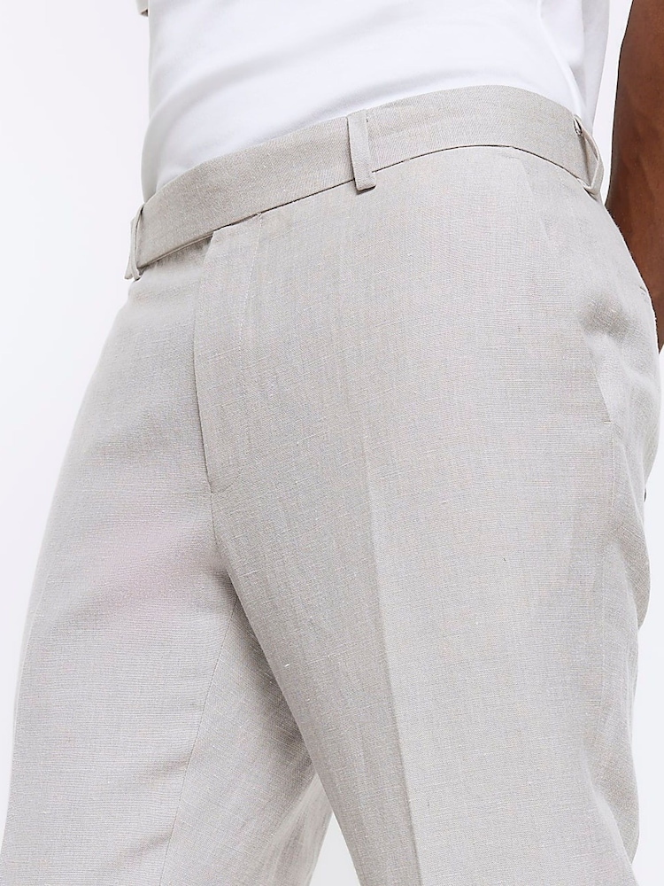 River Island Grey Linen Slim Fit Suit Trousers - Image 5 of 7
