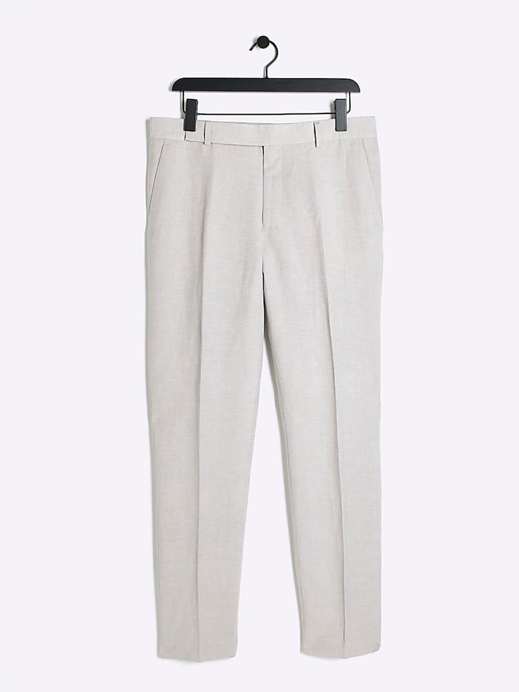 River Island Grey Linen Slim Fit Suit Trousers - Image 6 of 7