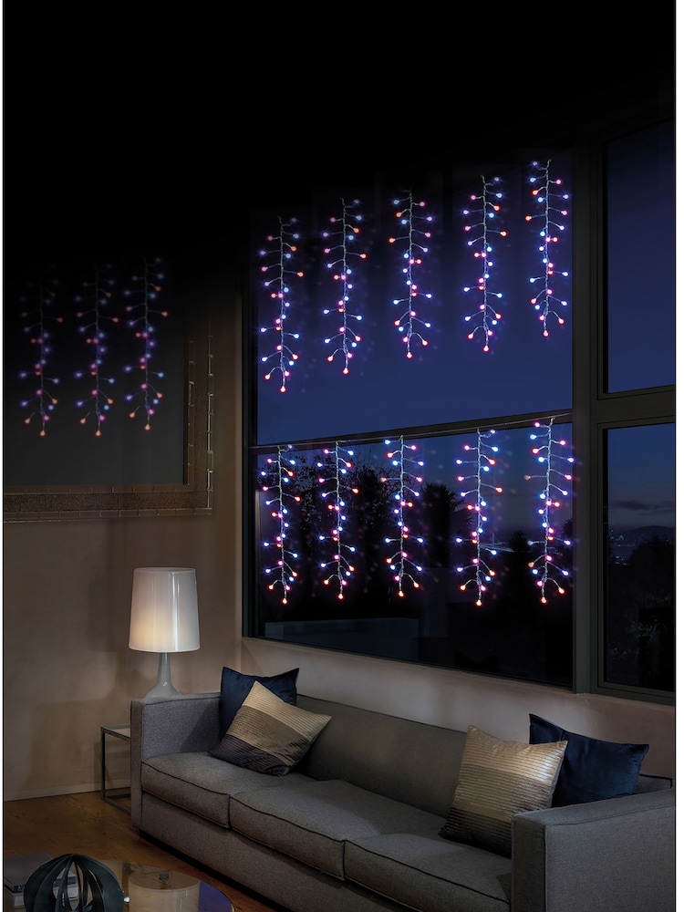 Premier Decorations Ltd Christmas Frosted Cluster Curtain With Digital Effects - Image 1 of 3