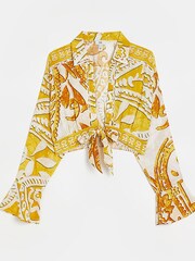 River Island Yellow Tie Front Cropped Shirt - Image 2 of 4