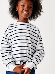 Black/White Stripe Cuffed Cosy Jersey Long Sleeved Top (3-16yrs) - Image 1 of 6