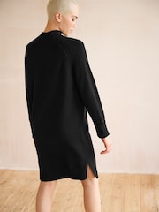 Black Rib Knit High Neck Midi Jumper Dress - Image 3 of 6