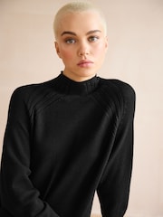 Black Rib Knit High Neck Midi Jumper Dress - Image 4 of 6