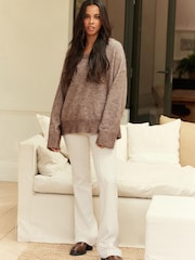 Ecru Cream Seam Front High Rise Flare Jeans - Image 1 of 4
