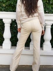 Ecru Cream Seam Front High Rise Flare Jeans - Image 2 of 4