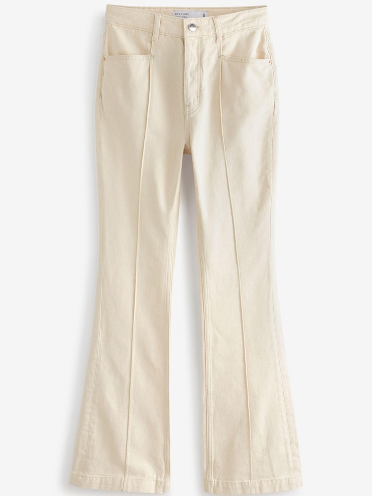 Ecru Cream Seam Front High Rise Flare Jeans - Image 4 of 4