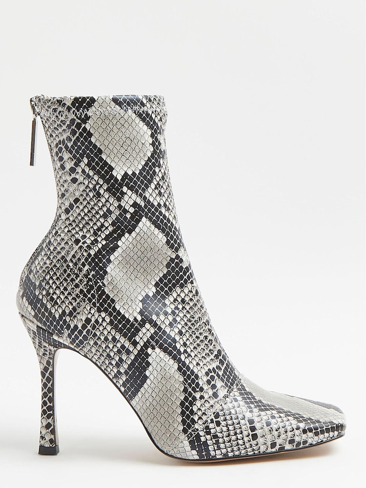 River Island Beige/Back Zip Sock Boots - Image 1 of 4