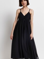 River Island Black 100% Cotton Sleeveless V-Neck Lace Midi Dress - Image 1 of 4