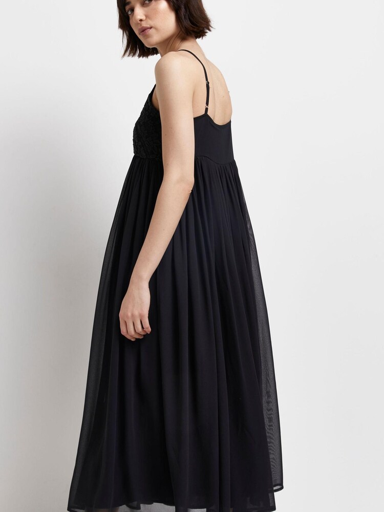 River Island Black 100% Cotton Sleeveless V-Neck Lace Midi Dress - Image 2 of 4